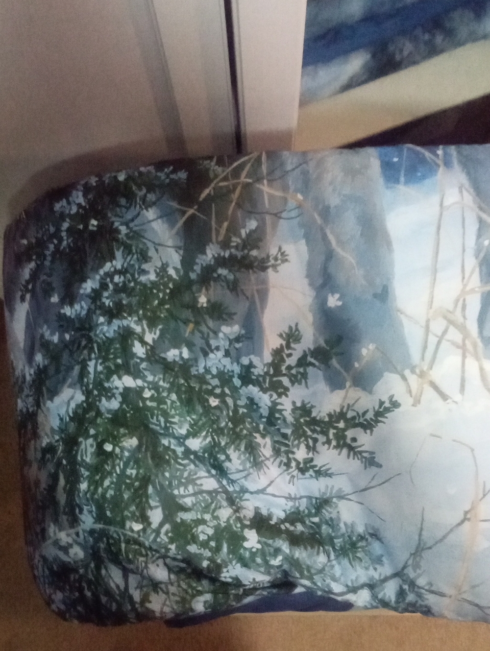 King Comforter And 2:Shams New In Pkg Blue Green Winter Scene